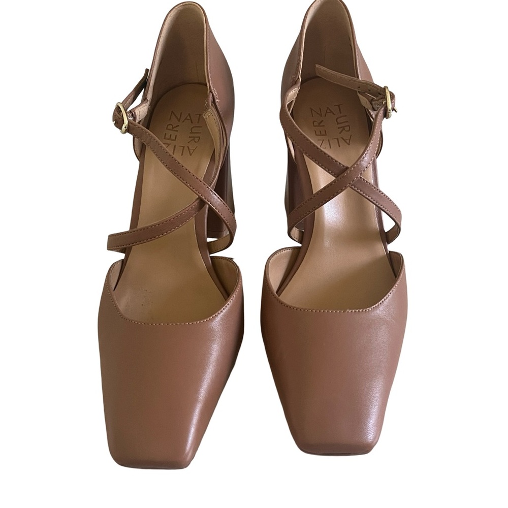 Naturalizer Square Toe Criss Cross Lace womens dress shoes size 8 Tan - Picture 5 of 9